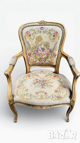 Винтидж френски кресла с гоблен комплект, снимка 6 - Дивани и мека мебел - 53856731