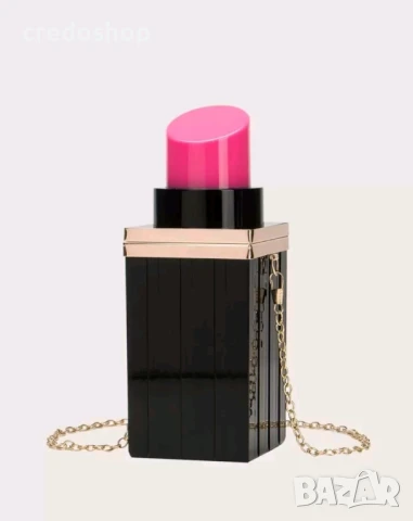 Мини дамска чанта за парти, елегантна дизайнерска, във форма на червило, снимка 1