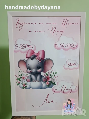Бебешка визитка в рамка А4 на тема по избор 