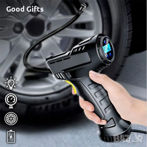 Цифров въздушен компресор за автомобил – LED дисплей, 12V, с LED светлина и дюзи, снимка 2 - Аксесоари и консумативи - 51251144