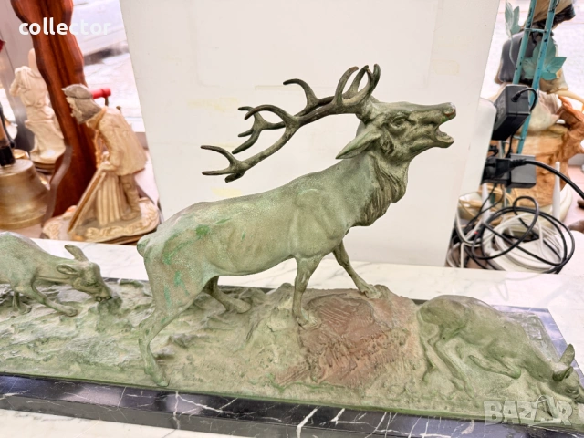 Бронзова композиция / скулптура на елен с кошути. №7814, снимка 2 - Антикварни и старинни предмети - 53042419