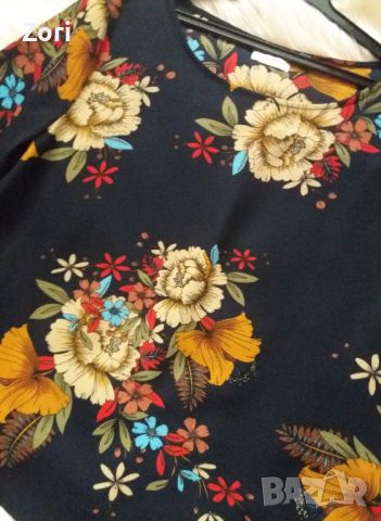РАЗКОШНА тъмносиня блуза/риза на цветя, снимка 2 - Ризи - 45147133