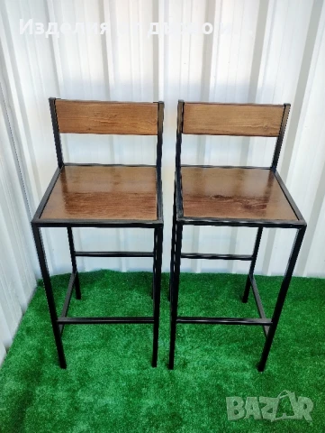 метални бар столове с облегалка комбинация от дърво и желязо , снимка 3 - Столове - 51147931