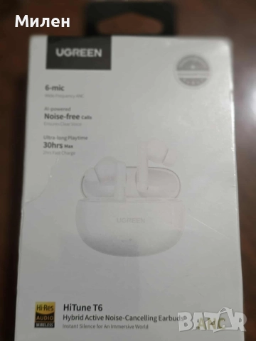 Безжични слушалки Ugreen - WS200 HiTune T6, TWS, ANC, бели