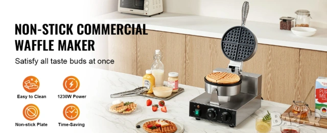 Професионален гофретник, 1300W, за белгийски гофрети, незалепващ, терморегулатор, таймер, гофретник, снимка 8 - Гофретници - 54195374