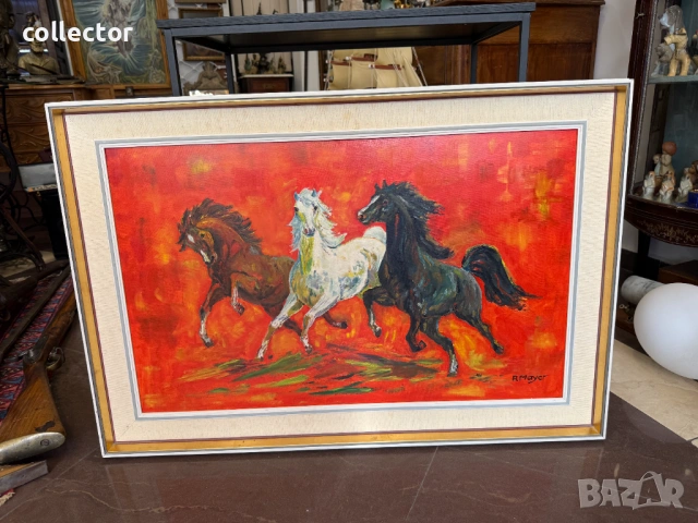 Маслена картина - препускащи рисаци. №7968