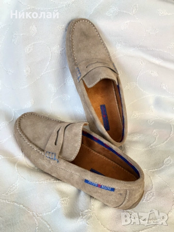 Мъжки мокасини Titto Bluni, естествен велур, размер 43, много леки, италиански, бежови, чисто нови, снимка 3 - Мокасини - 53849061