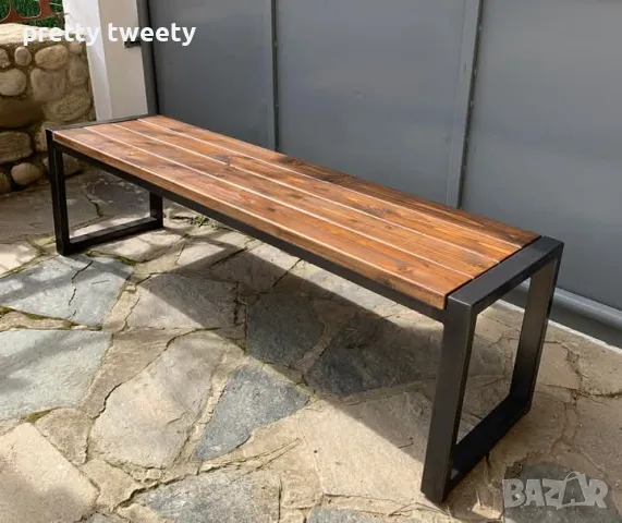 Градински комплект от метал и дърво - маса с две пейки, снимка 9 - Градински мебели, декорация  - 49684646