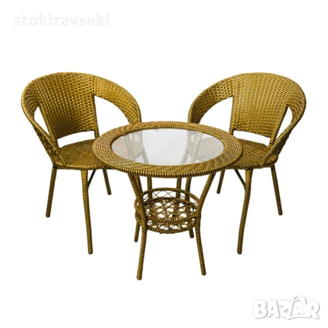 Градински комплект – маса с 2 стола, старо злато, снимка 1