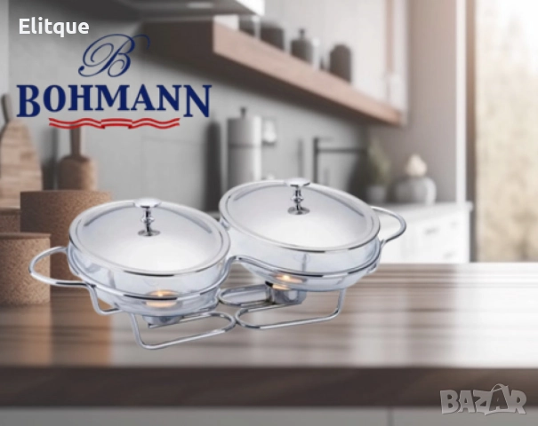 Съд за затопляне Bohmann, 2x1.5л., двоен, овал, 2свещи, Стоманен капак, Стъкло, Инокс, снимка 4 - Други - 52818856