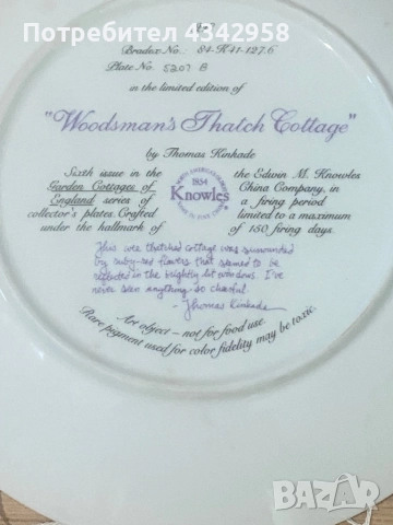 Декоративна порцеланова чинияа „Къщата на дървосекача“.САЩ., снимка 9 - Антикварни и старинни предмети - 52350605