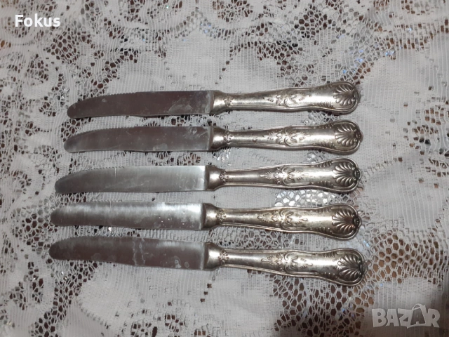 Стари антикварни посребрени прибори ножове 5 бр. маркирани, снимка 4 - Антикварни и старинни предмети - 53712195