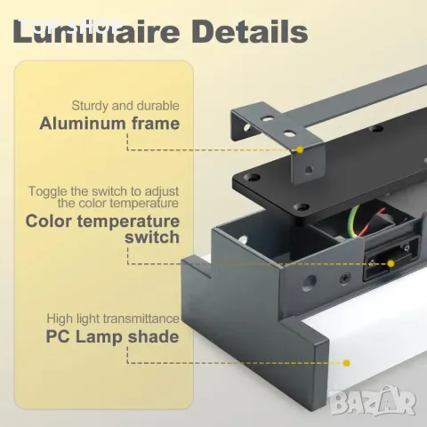 Външна стенна LED лампа Kerry, 60CM 8W 900 лумена, IP65, 2300K/3000K/4000K, снимка 3 - Лед осветление - 49500459