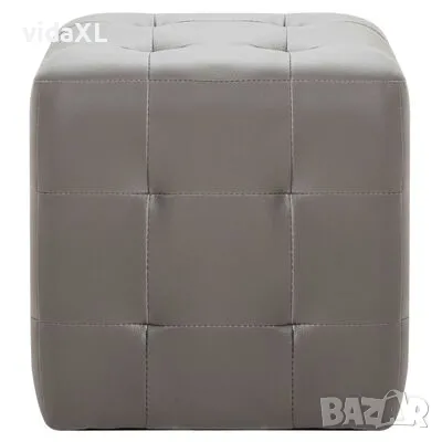 vidaXL Пуфове, 2 бр, сиви, 30x30x30 см, изкуствена кожа（SKU:278381）, снимка 2 - Други - 49118268