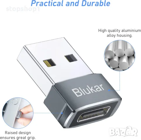 Blukar USB C женски към USB мъжки адаптер, [3 пакета] Тип C към USB A конвертор за бързо зареждане и, снимка 4 - Оригинални зарядни - 48718048