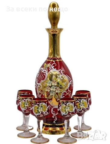Murano Italy   Circa 1957  Bischoff Cordials Venetian Italian set with  Ruby Red end 18 k Код P1662, снимка 17 - Сервизи - 52932983