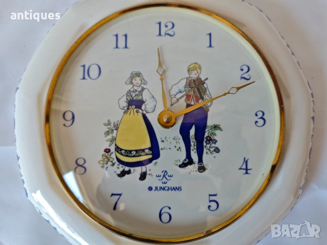 Порцеланов немски стенен часовник - Junghans - 1980г., снимка 6 - Антикварни и старинни предмети - 54105955