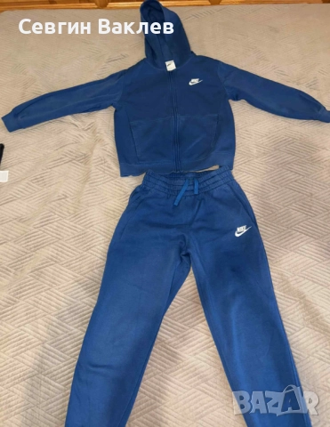 Nike - Спортен екип с цип и качулка, Син, 137-147 CM, снимка 2 - Детски анцузи и суичери - 52341334