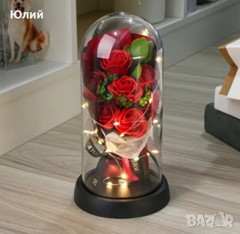 Вечен романтично осветен букет рози., снимка 3 - Изкуствени цветя - 52806487