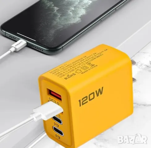 120W 4Ports 2хUSB 2хTypeC Super Quick Charger PD Phone Charging Adapter For Iphone Huawei Xiaomi .., снимка 4 - Резервни части за телефони - 47268483