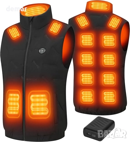 Мъжка отопляема жилетка Gokozy с 12V 20000mah батерия, 20W бързо зареждане и 15 зони на отопление, L