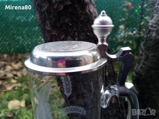 Немска халба с калаен капак, снимка 4 - Антикварни и старинни предмети - 52958293