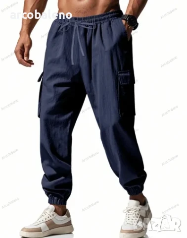 Мъжки ленени ежедневни спортни панталони с маншети и с множество джобове, 4цвята , снимка 7 - Панталони - 50677986