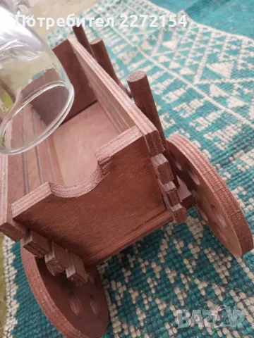 Дървена каруца с  6 чаши, снимка 3 - Антикварни и старинни предмети - 50425007