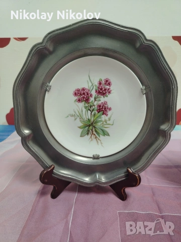 Порцеланови чинии за стена с калаена рамка , снимка 4 - Декорация за дома - 53479863