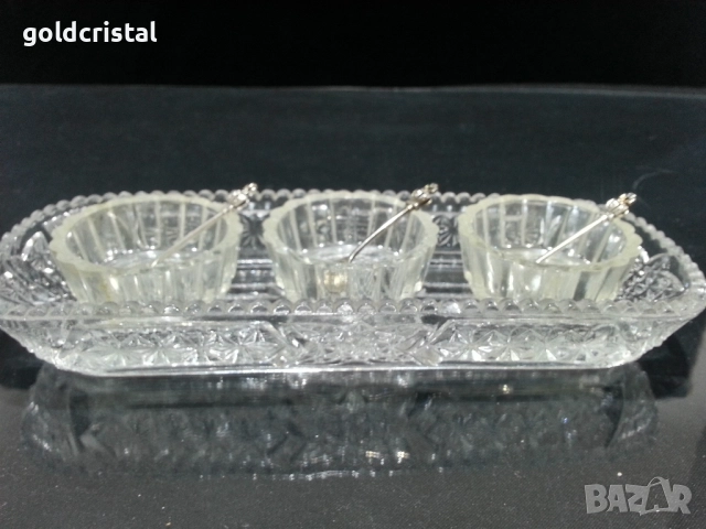 стар стъклен комплект за хайвер подправки 