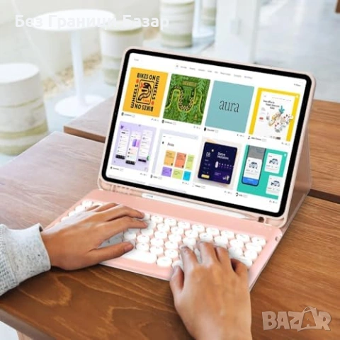 Нова Магнитна Bluetooth клавиатура + калъф iPad 11/10 Gen, розов кейс, снимка 6 - Друга електроника - 53698098