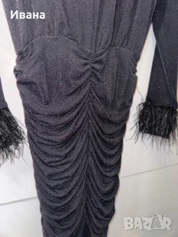 Черна рокля с пера, снимка 3 - Рокли - 53918098