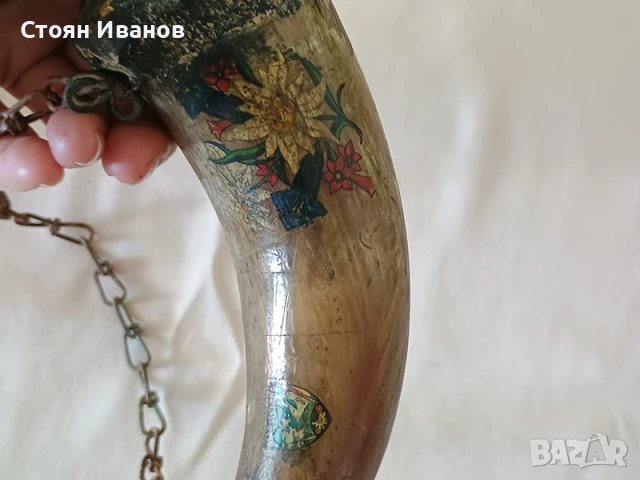 Старинна хайдушка рогова барутница за кремъчна пушка, пищов, снимка 7 - Антикварни и старинни предмети - 50791985