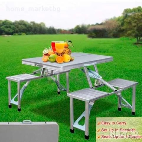 Сгъваема маса с 4 стола тип куфар, алуминиева конструкция за къмпинг, риболов и пикник, снимка 2 - Къмпинг мебели - 46452496
