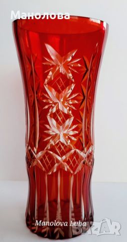 Рубинено червени, кристални ваза и купа Ilguciems Glass Factory., снимка 6 - Антикварни и старинни предмети - 46301937