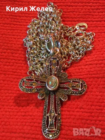 АВТОРСКИ АЖУРЕН СРЕБЪРЕН КРЪСТ СРЕБРО 925 NF с КРАЛСКИ СЕДЕФ МАРКАЗИТИ СРЕБЪРНА ВЕРИЖКА ИТАЛИЯ 41807, снимка 14 - Колиета, медальони, синджири - 49486908