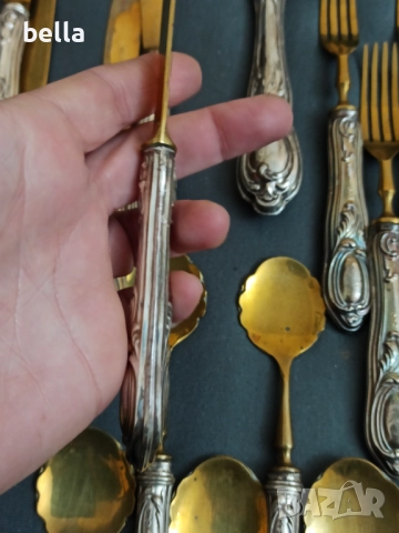 СТАР СРЕБЪРЕН КОМПЛЕКТ ПРИБОРИ С ПОЗЛАТА  -СОЛИНГЕН ,800 ПРОБА, снимка 9 - Антикварни и старинни предмети - 52791492