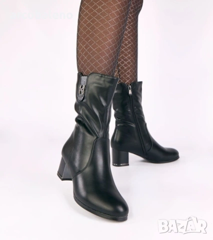 Дамски черни изолирани боти до глезена с циркони Gusta, снимка 3 - Дамски боти - 53067146