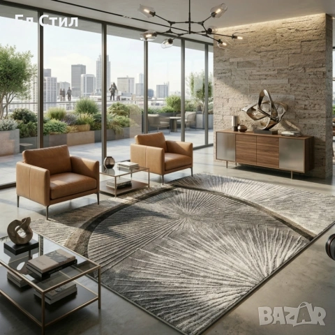Модерен килим за хол 120х160см - Графитено сив със златисти пръски и 3D ефект, Противоплъзгащ, снимка 5 - Килими - 53928339