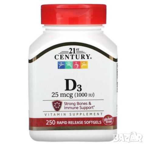 21st Century Витамин D3, 25 mcg (1,000 IU), 250 дражета, снимка 1 - Хранителни добавки - 46008483