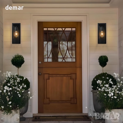 FTL Външно стенно осветление, матово черно, стъклени абажури, IP44, снимка 3 - Лампи за стена - 51693158