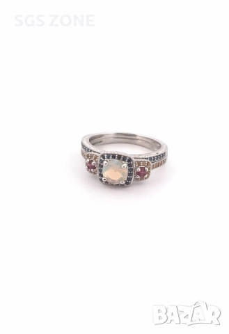 СРЕБЪРЕН ДВОЕН ПРЪСТЕН С ЦЕНТРАЛЕН ОПАЛ И САПФИРИ. , снимка 3 - Пръстени - 52402004