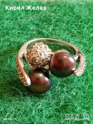 Изящен модерен сребърен пръстен с черни ПЕРЛИ и кристали стил и елегантност 54194, снимка 8 - Пръстени - 54027362