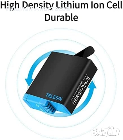 TELESIN Triple Charger Battery Storage Box – зарядна станция с 2 батерии за GoPro Hero 5/6/7/8, снимка 3 - Чанти, стативи, аксесоари - 53734782