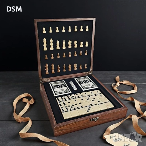 Нов Комплект Дървен Шах и Карти /Дървени Фигури /Настолна Игра - 24х24см, снимка 3 - Шах и табла - 48581711