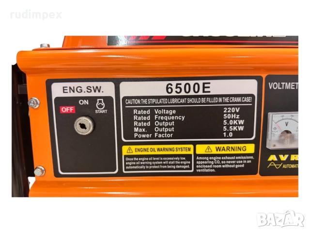 Генератор за ток 5.5 kW, бензинов, монофазен, AVR, електрически стартер, 100% медни намотки, с колел, снимка 8 - Други машини и части - 51967375