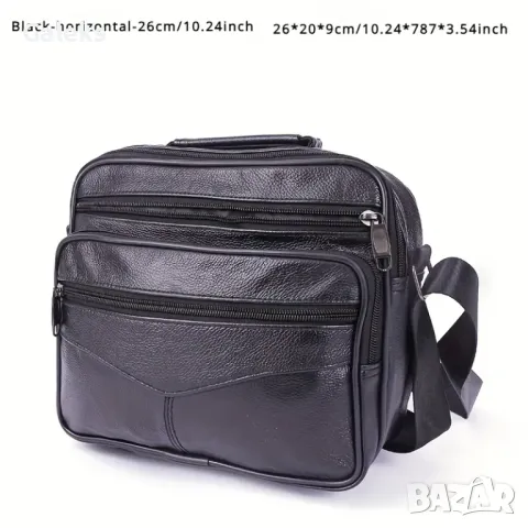 Дизайнерска, Мъжка правоъгълна кожена чантичка за през рамо /Черна естест.кожа!, снимка 6 - Чанти - 50356143