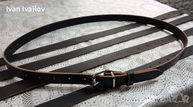 Елегантен колан (3 см) – ЕСТЕСТВЕНА КОЖА – Черен с натурален кант