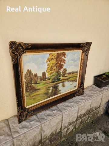 Прекрасна антикварна холандска авторска картина масло върху платно , снимка 6 - Картини - 50687724