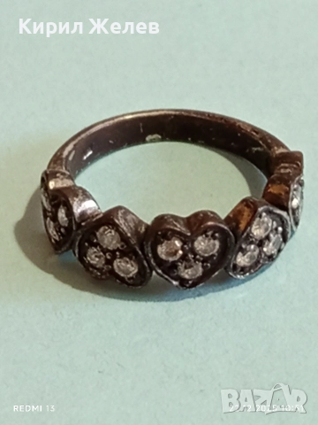 Сребърен пръстен с сърца и фасетиран МАРКЕЗИТ Ретро Арт бижу 38610, снимка 8 - Пръстени - 52872594